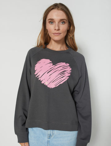 Nico Sweater Charcoal Brushed Pink Heart