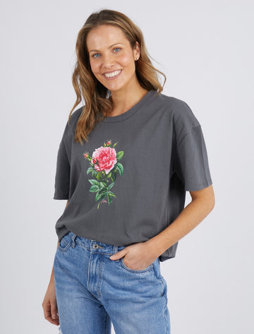 Rose Bloom Tee - Charcoal